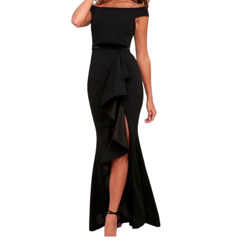 Lulus Ballroom Bound Black Off-the-Shoulder Maxi Dress Sz M